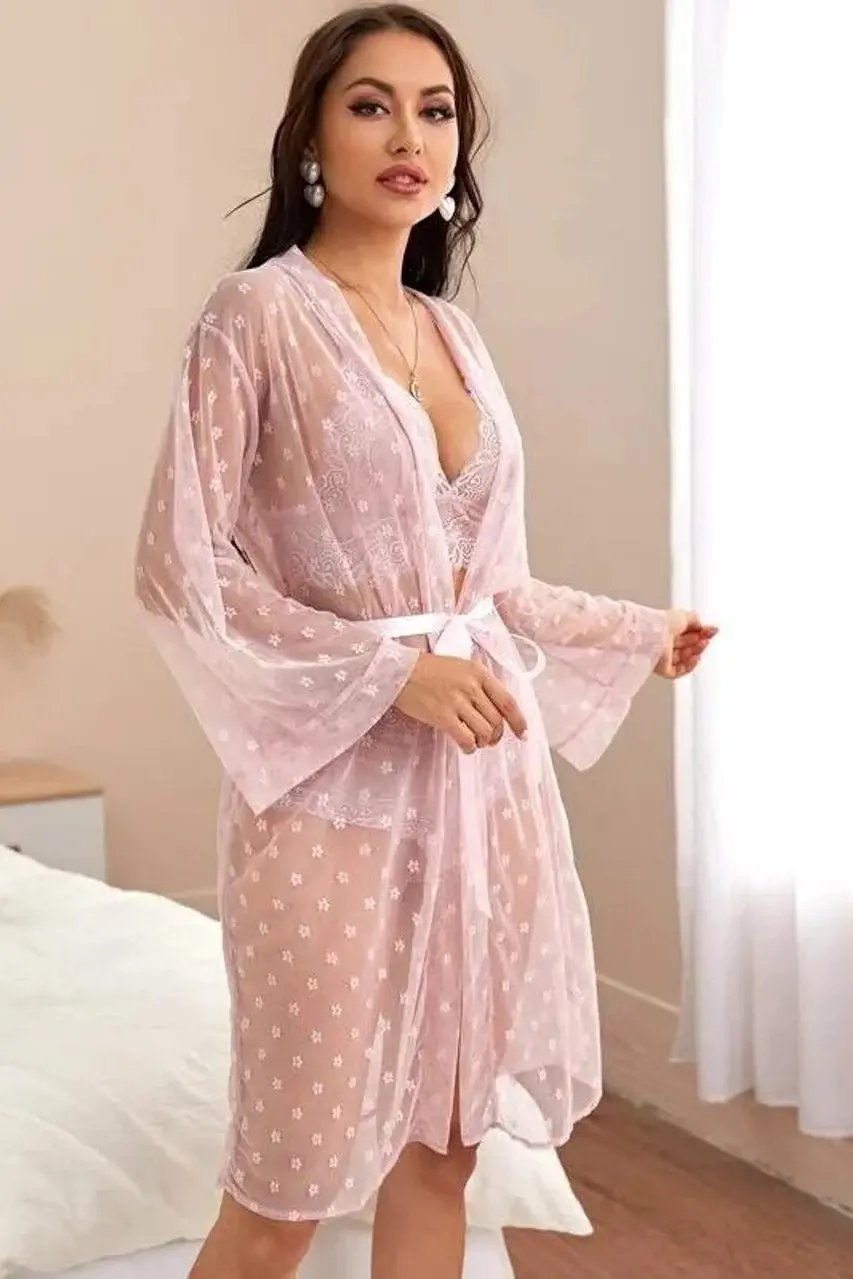 French Dot Mesh Bridal Robe and Bra Set 3wishes.com